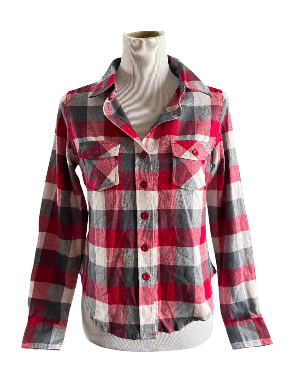 NWT Barrett Jackson Plaid Red & Gray Button-Front Women's Shirt Size S